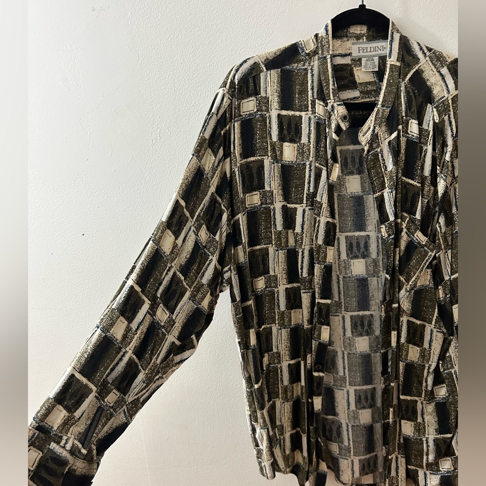 Linen Block Pattern Button Down Shirt. Great For … - image 2